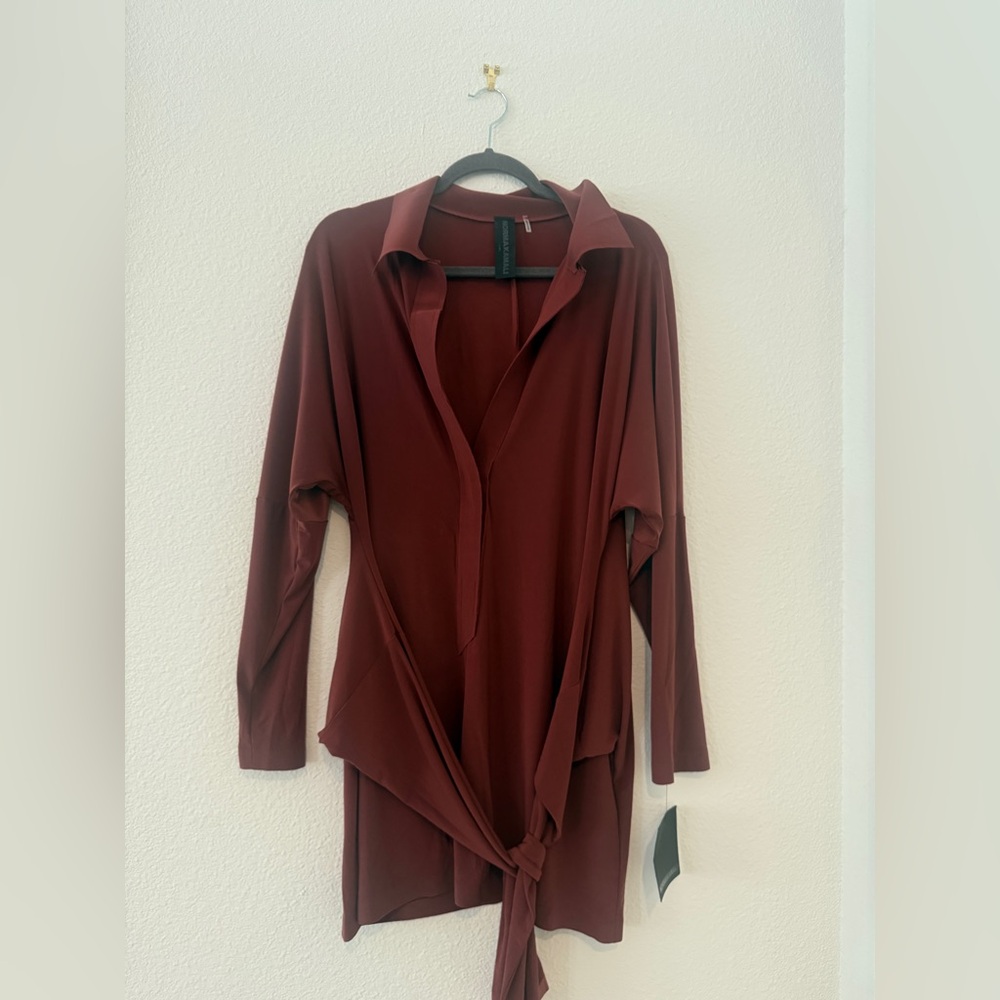 Norma Kamali Burgundy Long Sleeve Tunic Top